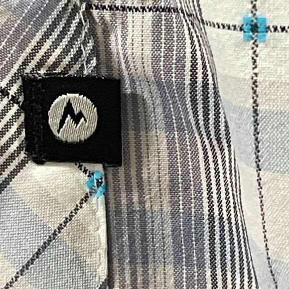 MARMOT Men's (VTG) Short Sleeve Button Down Plaid Shirt, Gray/Aqua - XXL - Picture 4 of 11